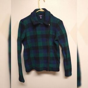 Chaps green blue plaid 100% cotton zip cardigan